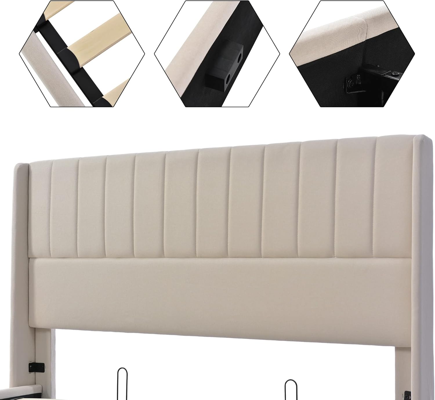 Esbjerg Elegant säng med förvaring 180x200 cm – Beige linne - Bild 7