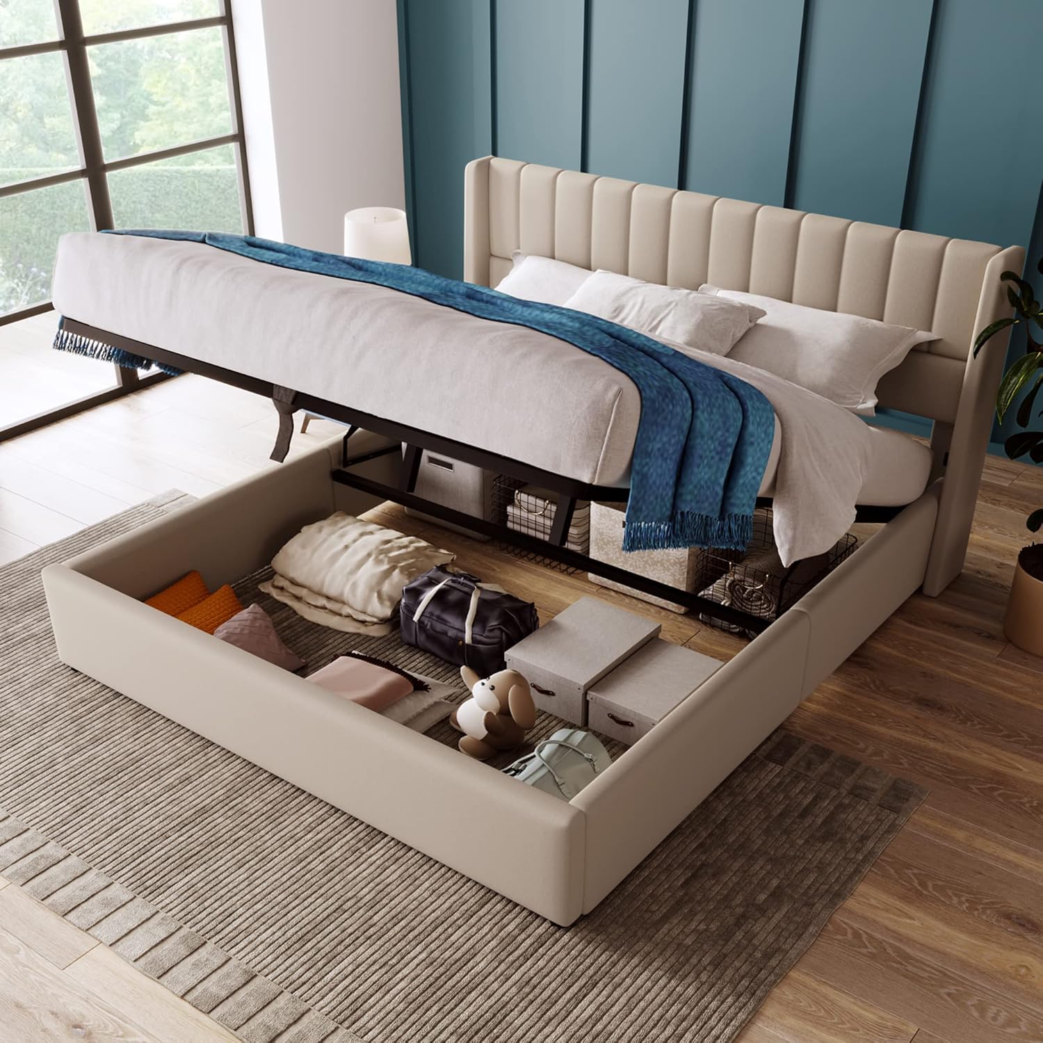 Esbjerg Elegant säng med förvaring 180x200 cm – Beige linne - Bild 8