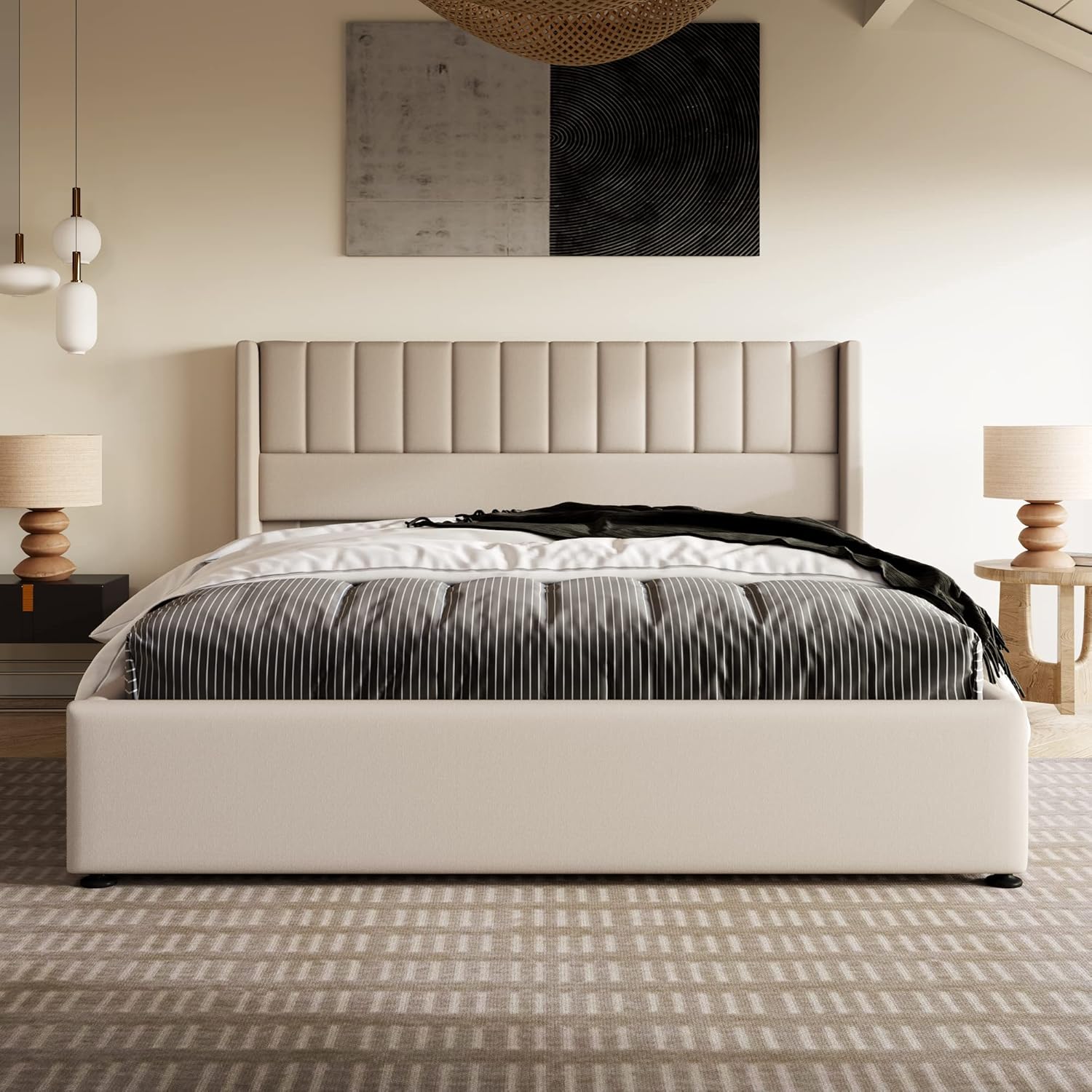 Esbjerg Elegant säng med förvaring 180x200 cm – Beige linne