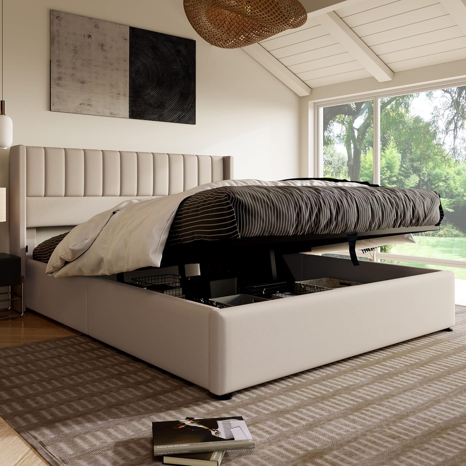 Esbjerg Elegant säng med förvaring 180x200 cm – Beige linne - Image 2