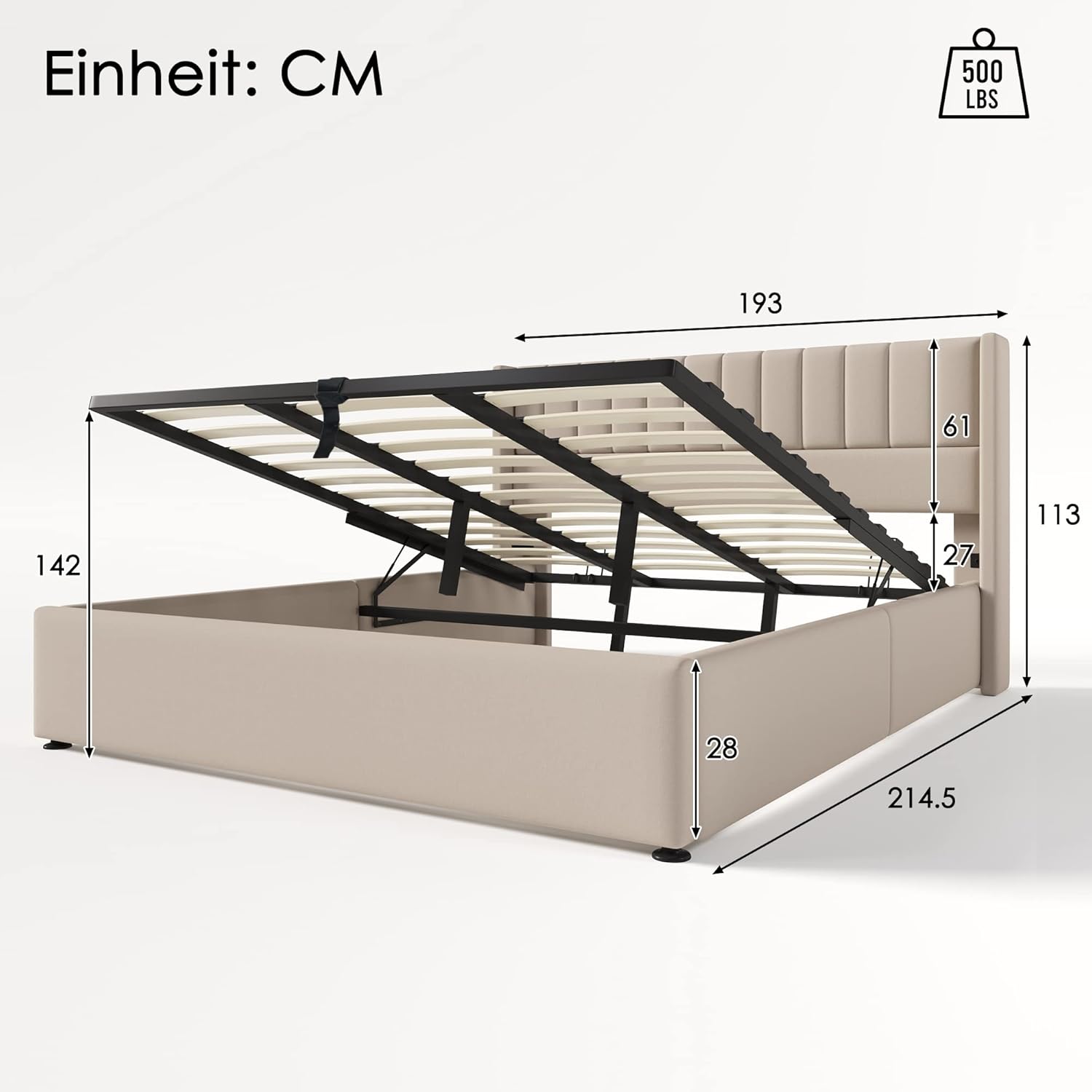 Esbjerg Elegant säng med förvaring 180x200 cm – Beige linne - Image 6